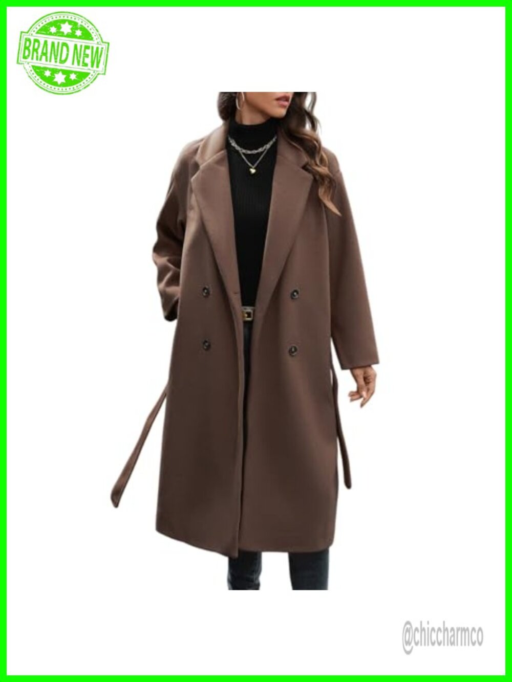 Women's Long Trench Coat Double Breasted Belted Winter Overcoat